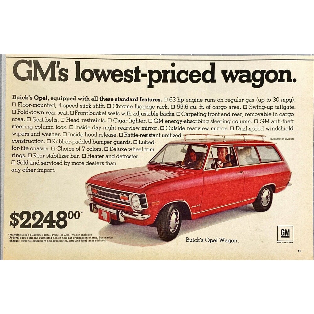 Buick's Opel "GM's Lowest-priced Wagon" Vintage Print Ad 1970